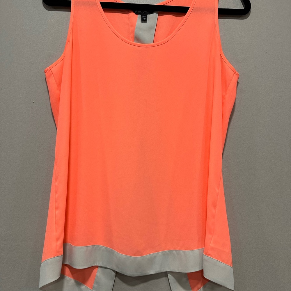 Express Neon Orange & Gray Colorblock Split Open Back Tank Like New size M